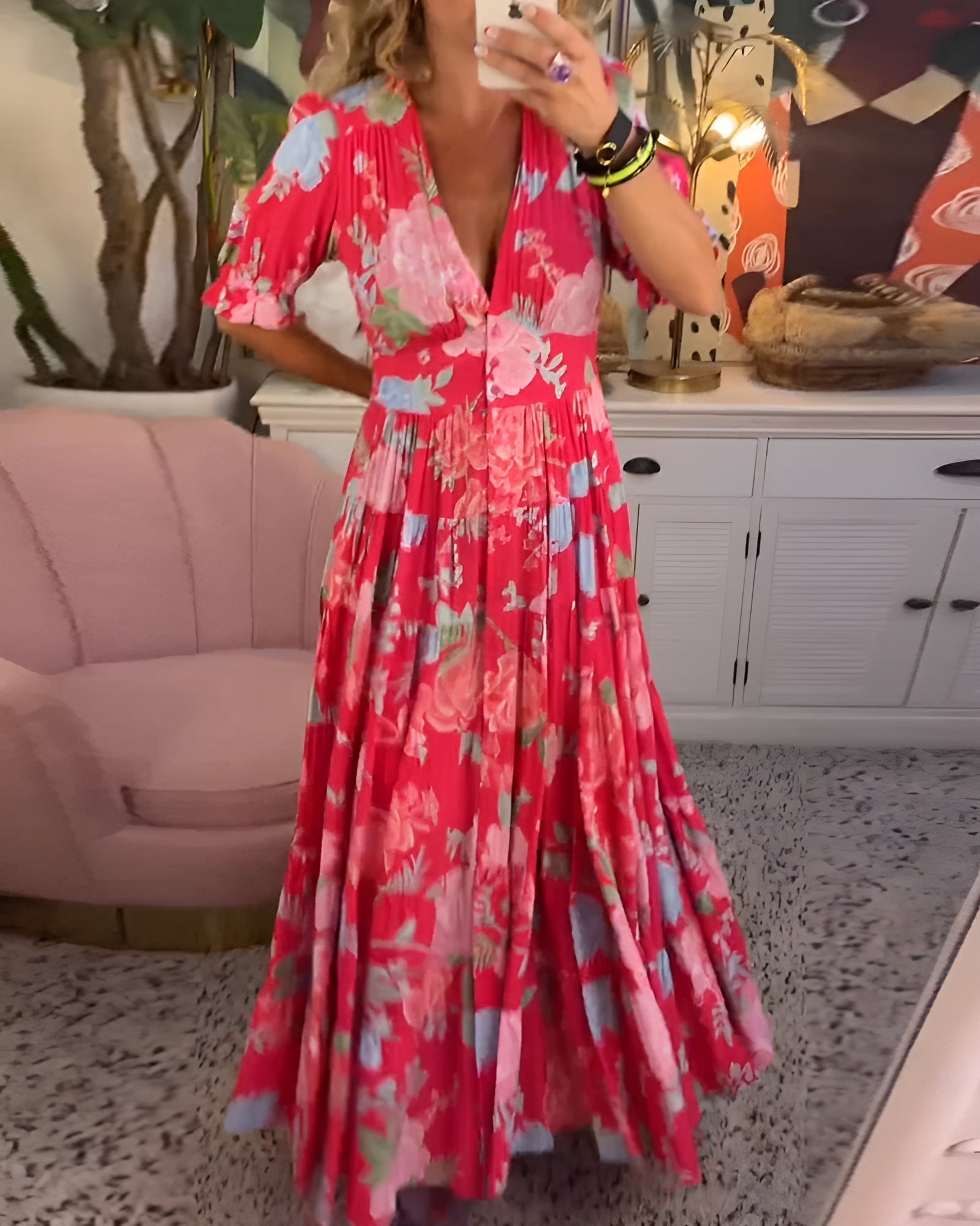 Selma™ | Elegant sommarklänning med blommönster och V-ringning