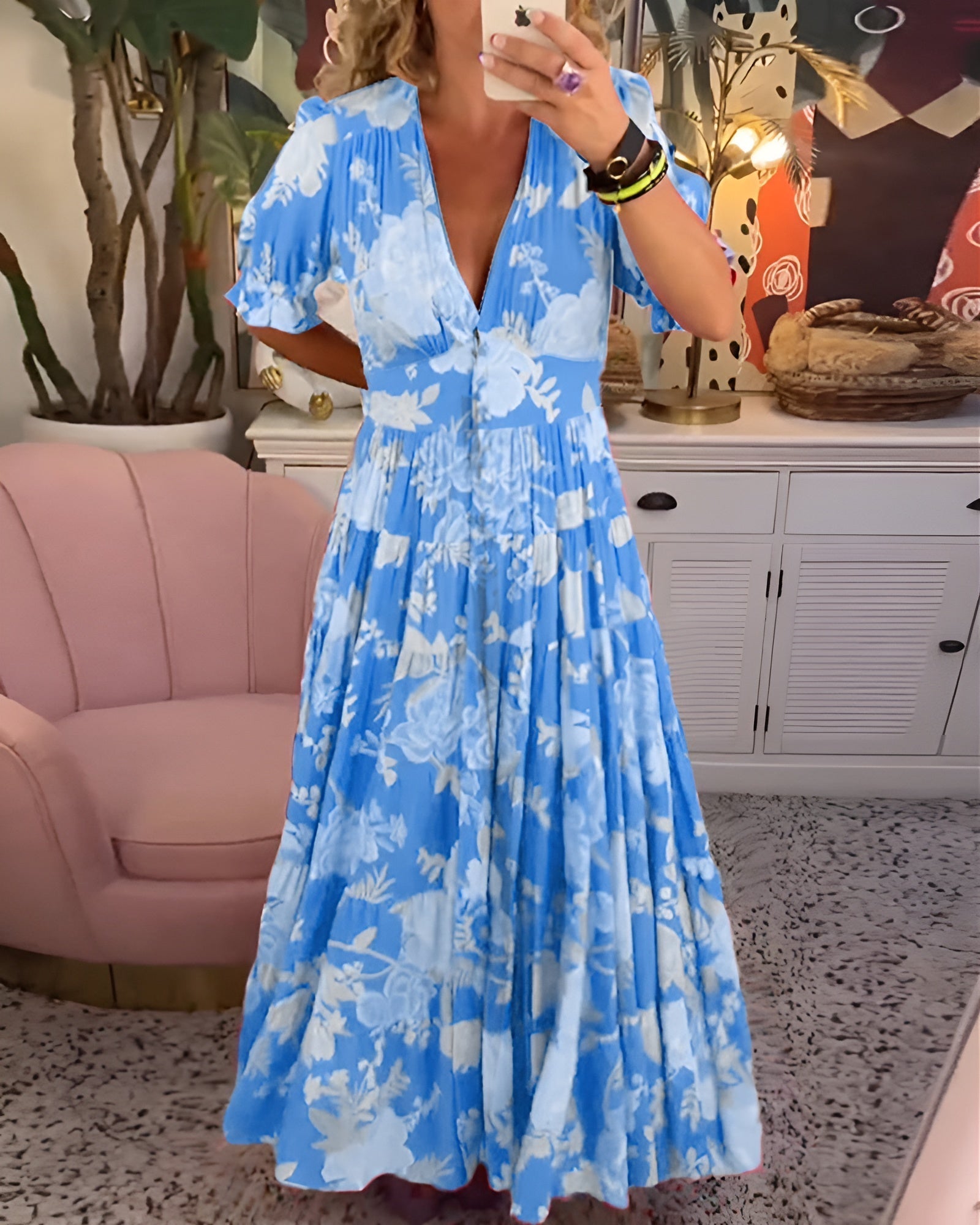 Selma™ | Elegant sommarklänning med blommönster och V-ringning