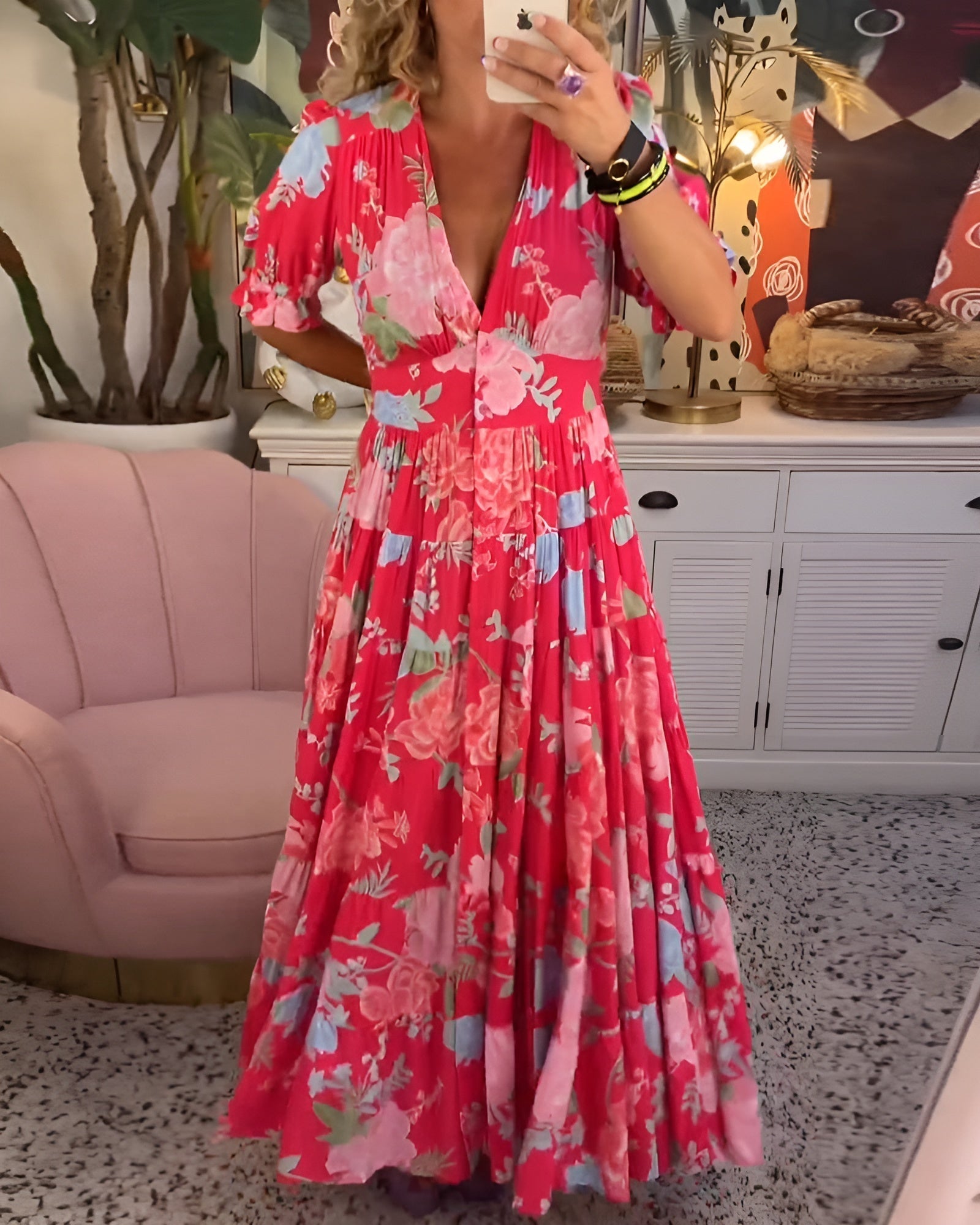 Selma™ | Elegant sommarklänning med blommönster och V-ringning